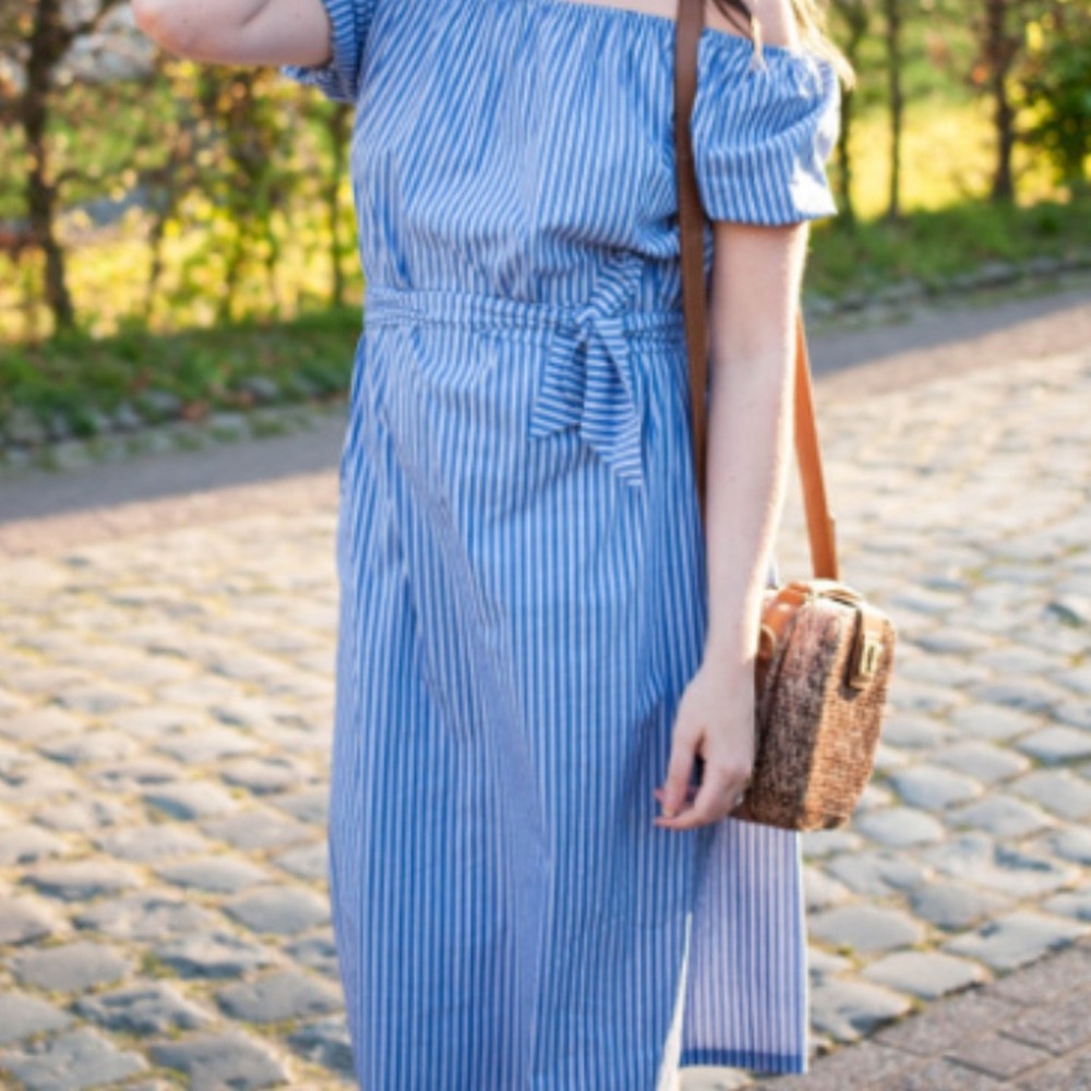 Zara Blue Striped Off-Shoulder Dress size xs